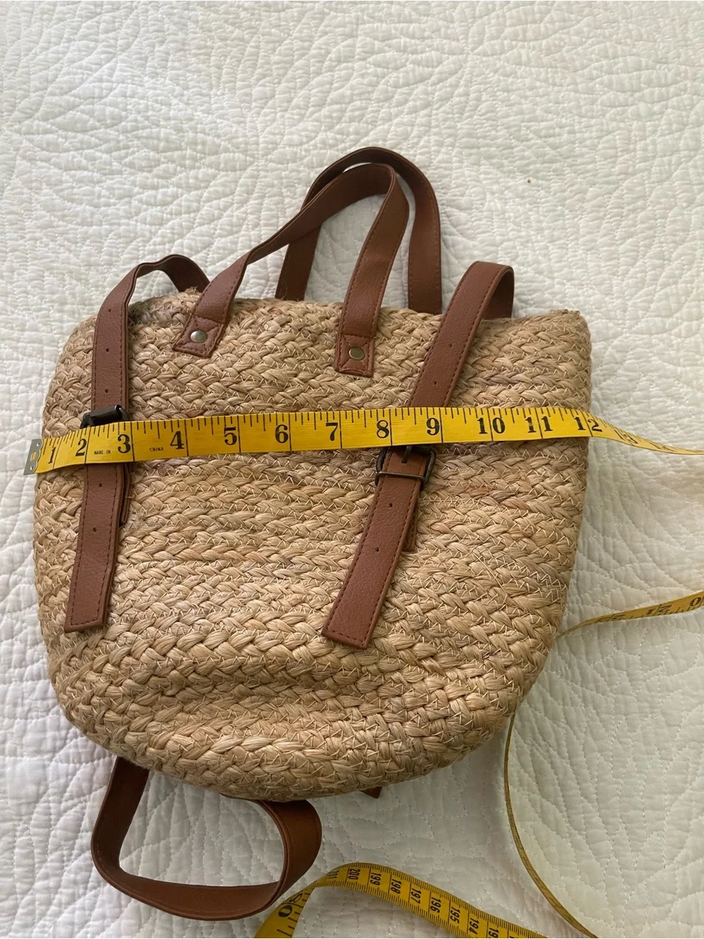 Anthropologie XIX-palms Straw insulated Backpack with Brown Leather Straps - Picture 3 of 7